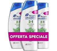 Head & Shoulders Shampoo antiforfora Menthol Fresh 2 in 1 Shampoo e Balsamo, Confezione da 3 x 540 ml, per Capelli Grassi, Fino a 72 Ore di Protezione