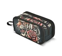 Head Tiger Snake - Astuccio portapenne con rosa rossa, grande capacità, per ragazzi e ragazze, astuccio a 3 scomparti, per studenti, cancelleria, per scuola, ufficio, lavoro, Testa di tigre serpente