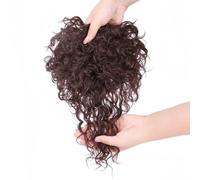 Head Top Bangs Extension con topper, capelli umani, 25 cm, ricci, 13 x 14 cm, copertura completa, clip in (marrone riccio)