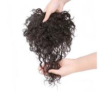 Head Top Bangs Extension con topper, capelli veri, 25 cm, ricci, 13 x 14 cm, copertura completa, clip in (nero riccio)