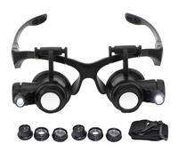 Headband Magnifier, 10x 15x 20x 25x Magnifying Headset with 8 Replaceable Lens, Head Magnifier with 2 LED Light, Magnifying Goggles Interchangeable Headband
