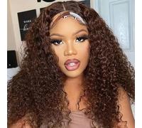 Headband Wig Human Hair Parrucca per capelli umani Glueless Wig Human Hair None Lace Front Wigs Deep Wave Curly Brazilian Natural Women Hair 150% Density Chocolate Brown 18 Inches(45 cm)