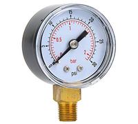 Headerbs Manometro Meccanico, Tipo Puntatore Doppia Scala con Quadrante Trasparente e Custodia in Metallo, per Aria Olio Acqua Connessione Inferiore BSPT da 1/8 Pollici (0-30 psi, 0-2 bar)