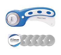 Headley Tools Taglierina rotante da 45 mm con 5 lame rotanti extra, taglierina ergonomica con blocco di sicurezza per tessuti, cucito, trapuntatura, stoffa, carta, pelle, artigianato, tessuto (blu
