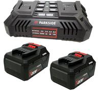 HEADNMORE® Bundle - Parkside® 20 V caricabatterie doppio PDSLG 20 + 2 batterie intelligenti da 8 Ah + portachiavi HEADNMORE®