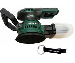 HEADNMORE® Pacchetto con la levigatrice orbitale Parkside® 20 V a batteria PAEXS 20-Li B2 e l'apribottiglie HEADNMORE® come portachiavi (senza batteria)