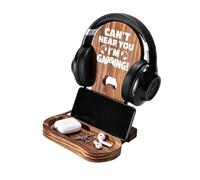 Headphone Stand for Desk, Wooden Organizer with Storage Base, Holder for Be