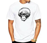 Headphones Chimp DJ Techno House Music Rave DnB Monkey T-Shirt White L