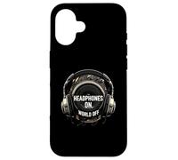 Headphones On World Off Music Audio Listener Custodia per iPhone 16