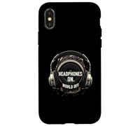 Headphones On World Off Music Audio Listener Custodia per iPhone X/XS