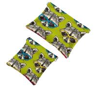 Heads of Cute Raccoons in occhiali colorati Pocket Cosmetic Bag, Impermeabile Squeeze Makeup Bag No Zipper Auto-Closing, Portable Mini Travel Storage per cuffie gioielli, Multi, 7.1x5.8 inch/4.7x4.5