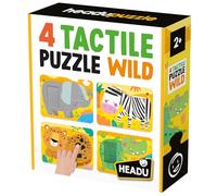 HEADU - 4 Tactile Puzzle Wild - Tocca e ricomponi! - Puzzle Educativo per Bambini dai 2 ai 4 anni, Made in Italy | IT58875