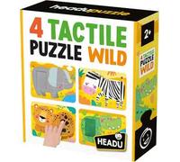 HEADU - 4 Tactile Puzzle Wild - Tocca e ricomponi! - Puzzle Educativo per Bambini dai 2 ai 4 anni, Made in Italy | IT58875