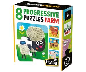 HEADU - 8 Progressive Puzzle The Farm - Grandi pezzi adatti ai più piccoli - Puzzle Educativo per Bambini dai 2 ai 4 anni, Made in Italy | MU55515