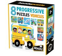 HEADU - 8 Progressive Puzzle Vehicles - Grandi pezzi adatti ai più piccoli - Puzzle Educativo per Bambini dai 2 ai 4 anni, Made in Italy | IT60957