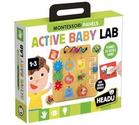 Headu - Active Baby Lab Montessori - Forme tattili e abilità motorie Fini | Gioco Montessori 1-3 anni, base multi-attività in legno e 24 forme tattili di animali, abilità motorie, logica