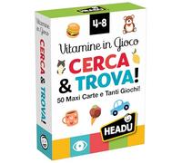 HEADU - Carte Vitamine in Gioco Cerca & Trova -50 Maxi Cards e Tanti Giochi |Carte Illustrate Bambini 4-8 anni, Giochi di Osservazione e Memoria, Attenzione e Concentrazione, Idea Regalo Natale Pasqua