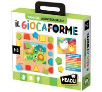 HEADU - Il GiocaForme - Con 16 Forme in Legno e Tante Attività! | Gioco Montessori Bambini 1 2 3 Anni, Base Multiattività con 16 Forme in Legno, 8 Puzzle Progressivi, Logica e Manualità, Made in Italy