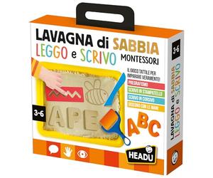 Headu - Lavagna di Sabbia Leggo e Scrivo Montessori - Il Gioco Tattile con la Sabbia per l’Apprendimento della Scrittura | Giochi Educativi 3 4 5 6 Anni, Metodo Montessori, Idea Regalo Made in Italy