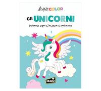 HEADU - Magic Color Gli Unicorni -Dipingi con l'Acqua e Impara | Albo Magico da Colorare con Acqua, Libro Educativo 3-6 Anni, 24 Pagine da Colorare per Scoprire gli Unicorni, Dipingi e Scopri la Magia