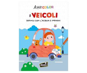 HEADU - Magic Color I Veicoli - Dipingi con l'Acqua e Impara | Albo Magico da Colorare con Acqua, Libro Educativo 3-6 Anni, 24 Pagine da Colorare per Scoprire i Veicoli, Dipingi e Scopri la Magia