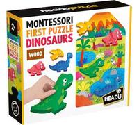 Headu - Montessori First Puzzle Dinosaurs, Grandi pezzi e grandi sagome di legno, Puzzle Educativo per Bambini dai 2 ai 4 anni, Made in Italy