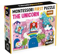 HEADU - Montessori First Puzzle the Unicorn - Grandi pezzi e grandi sagome di legno - Puzzle Educativo Bambini 2-4 anni, Made in Italy
