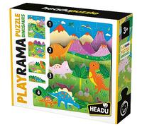 Headu Playrama Puzzle The Dinosaurs HDUMU55300 – 4 da combinare, scena preistorica 3D, per 3-8 anni