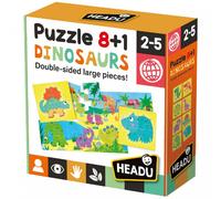 Headu - Puzzle 8+1 Dinosauri - Puzzle In Legno Doppio Faccia Per Bambini