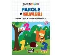 HEADU - Scuola Color Parole e Numeri - Prima Logica e Prima Scrittura | Albo da Colorare Per Bambini, Libro Educativo 3-6 Anni, 32 Pagine con tante Attività per Imparare Parole e Numeri, Idea Regal