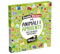 HEADU - Scuola Stickers Animali e Ambienti - Oltre 100 Adesivi Riutilizzabili | Schede Progressive con Gli Adesivi degli Animali, Gioco Educativo Bambini 3-6 Anni, Regalo Natale Pasqua Compleanno