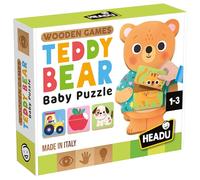 HEADU - Teddy Bear Baby Puzzle -La Prima Base Educativa in Legno | Puzzle Animali Mezzi Frutta, Gioco Educativo Bambini 1-3 Anni, Manualità e Logica, Regalo Natale Pasqua, Gioco in Legno Made In Italy