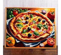 Heaen Cibo da pizza Dipingere con i Numeri,Fai da Te Tela Olio kit per adulti con 3 pennelli e vernice acrilica,Pittura di Numeri Kit Decora la casa Regalo Senza Cornice 30x40cm