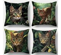 Heaen Federe Cuscini Esterno Impermeabile 35x35 cm Piante Animali Gatti Copricuscini Divano Set di 4 Cuscini Decorativi Quadrati per Patio Giardino Soggiorno