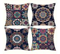 Heaen Federe Cuscini Esterno Impermeabile 40x40 cm Mandala Viola Copricuscini Divano Set di 4 Cuscini Decorativi Quadrati per Patio Giardino Soggiorno