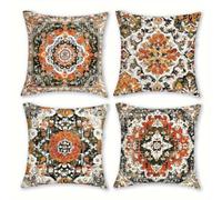Heaen Federe Cuscini Esterno Impermeabile 45x45 cm Mandala Astratto Marrone Copricuscini Divano Set di 4 Cuscini Decorativi Quadrati per Patio Giardino Soggiorno