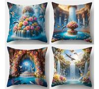 Heaen Federe Cuscini Esterno Impermeabile 65x65 cm Fiori Cascata Copricuscini Divano Set di 4 Cuscini Decorativi Quadrati per Patio Giardino Soggiorno