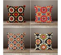 Heaen Federe Cuscini Esterno Impermeabile 65x65 cm Mandala Nero Rosso Copricuscini Divano Set di 4 Cuscini Decorativi Quadrati per Patio Giardino Soggiorno