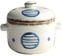 HEAGER ciotola di ceramica, ciotola di zuppa, Ciotola for zuppa di cipolle con manici e coperchio, ciotola in ceramica da 500 ml, adatta al microonde e al forno, 13,5x11x11,8 cm, blu(White2)