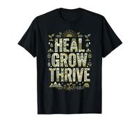 Heal Grow Thrive Pianta Botanica Consapevolezza Benessere Maglietta