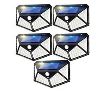 HEALBYBLE 100 LED luce solare esterna sensore di movimento PIR ad energia impermeabile for la decorazione del giardino lampada da parete Lanterna stradale,Risparmio energetico(Black 100LEDs 5PACK)
