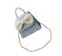 HEALEEP Borsa a Mano per Bambina Perle e Fiocco Blu, Piccola Borsa a Tracolla Singola Catena, per Shopping, Viaggi e Uso Quotidiano