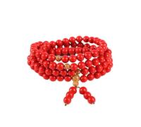 HEALEEP Bracciale Donna Uomo Stile Buddhismo 108 Perline Rosse di Zinnober, Forma Rotonda, Facile da Abbinare, per Amanti e Uso Quotidiano