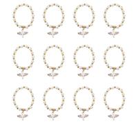 HEALEEP Braccialetto Rosario Ciondolo Angelo e Croce 12 Pezzi per Regalo Battesimo Bimbo Bianco Elastico