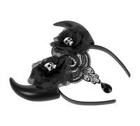HEALEEP Cerchietto per Chioma Corna Diavolo e Teschio Nero per Donne, Leggero e Flessibile, Accessorio Halloween per Feste e Eventi di Costume