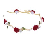HEALEEP Fascia per Chioma da Sposa Rosa Rossa, Perle e Foglie Verdi, Leggera ed Elastica, Accessorio Floreale per Donne e Ragazze Adolescenti, per Matrimoni, Compleanni e Feste