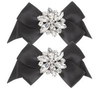 HEALEEP Fermagli per Scarpe da Donna Fiocco e Cristalli, Ciondoli Decorativi Rimovibili per Scarpe da Sposa, Accessori Eleganti per Feste e Matrimoni, Set da 2 Pezzi Neri