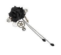 HEALEEP Fermaglio per Chioma Steampunk Meccanico Ruote Dentate Nere, Accessorio Lolita a Forma di Fiore Cristalli e Frange, per Cosplay e Stile Vintage Oscuro
