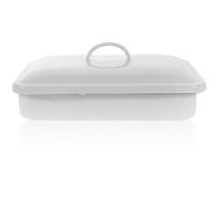 HEALEEP Leccarda da Forno Smaltata Bianca 24x16 Cm Coperchio, Antiaderente e Facile da Pulire, per Dolci e tè Pomeridiano