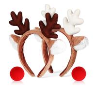 HEALEEP Set 2 Pezzi Fascia per Chioma Corna di Cervo Realistiche e Naso di Renna Rudolph e Adulti, Copricapo Natalizio Leggero per Feste di Natale, Eventi Scolastici e Riunioni